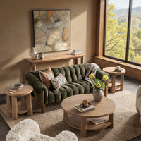 Channel-Tufted Sofa with Oak Frame - Olive Green, view 8