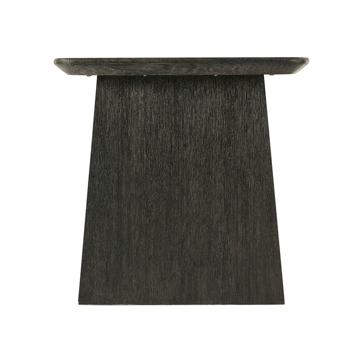 Modern side table, back view, charcoal wood texture.