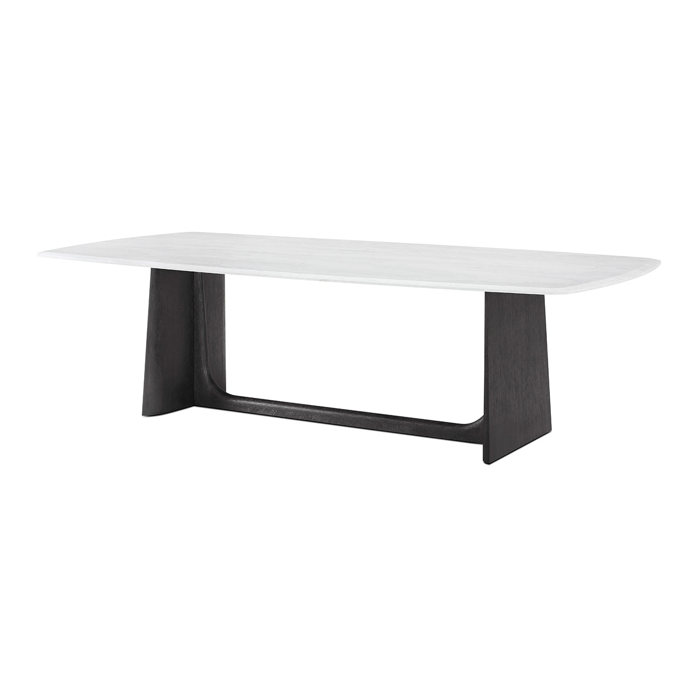Side view of charcoal oak modern dining table.