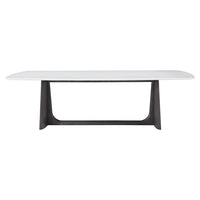Front view of quartz top dining table.