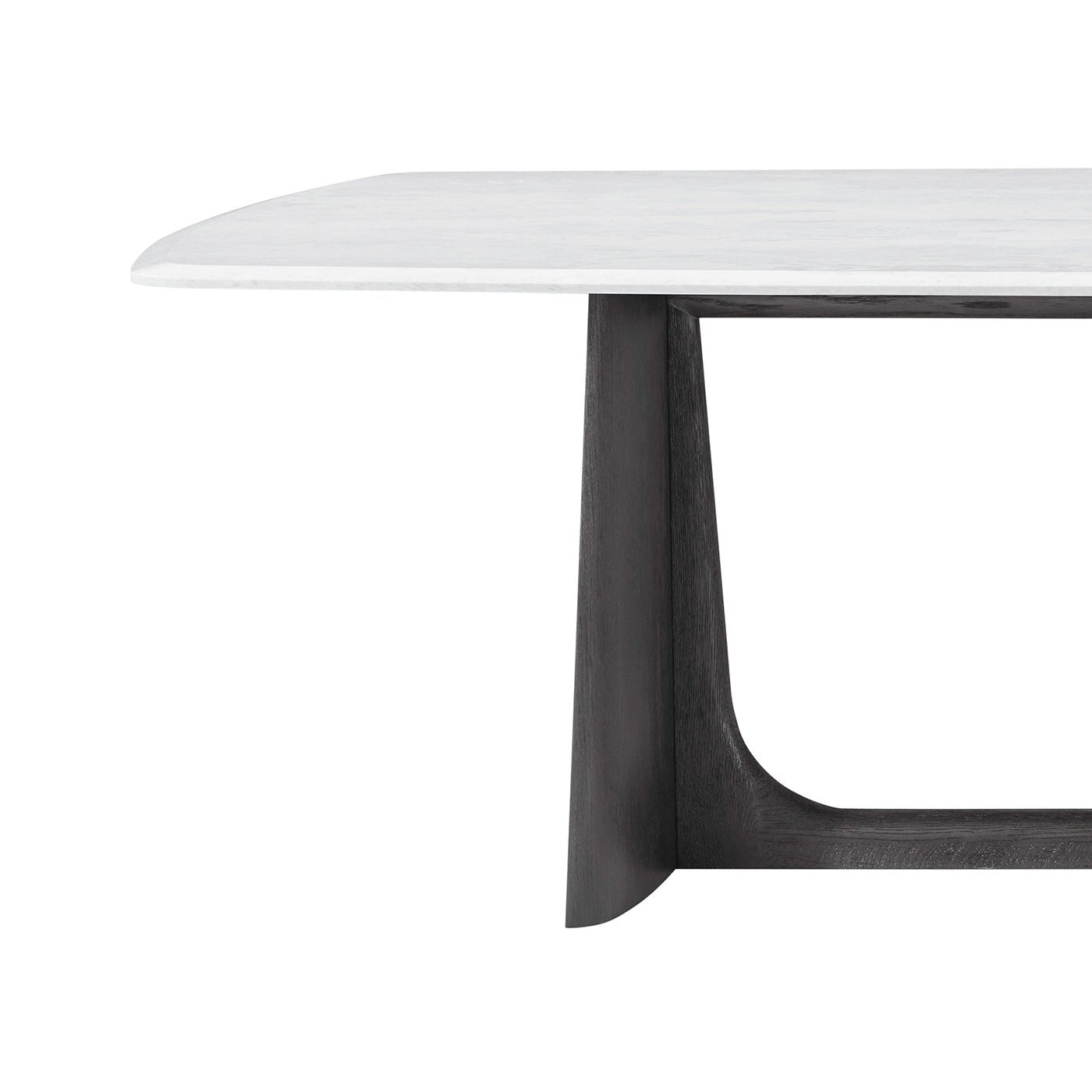 Side angle showing table's modern design and edge.