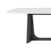 Side angle showing table's modern design and edge.