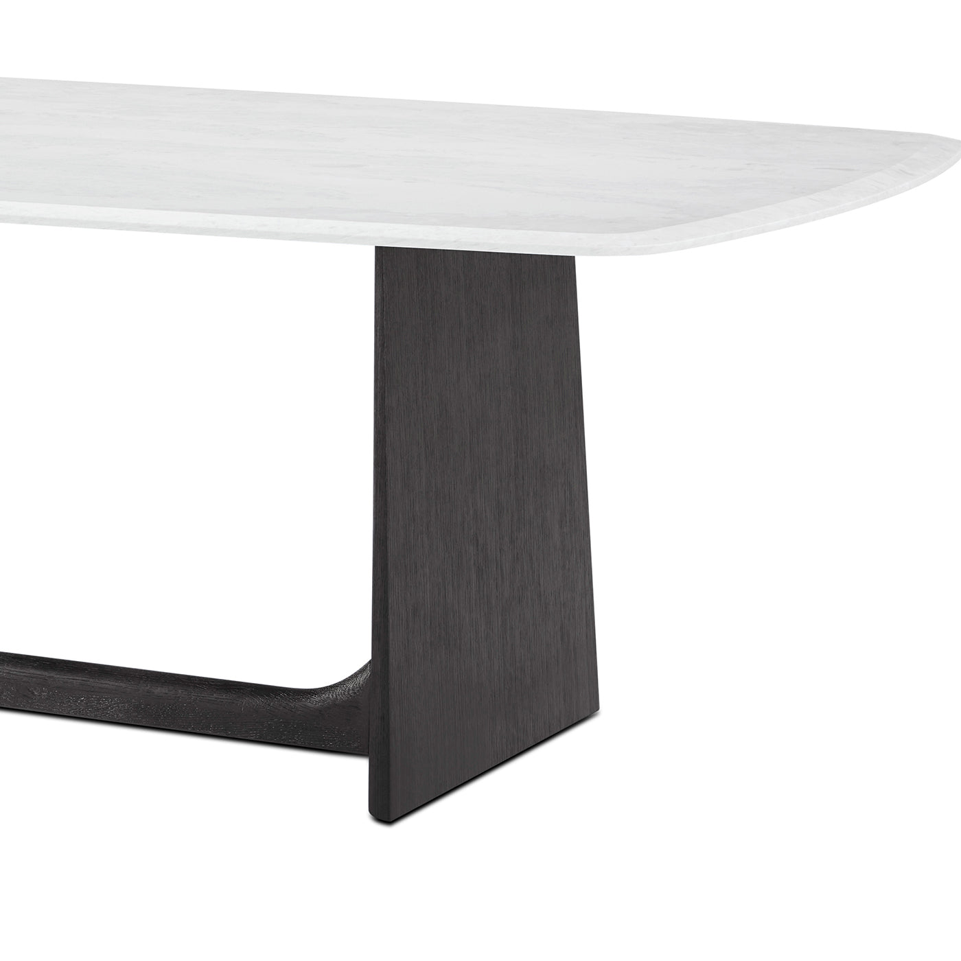 Close-up of dining table corner and base.