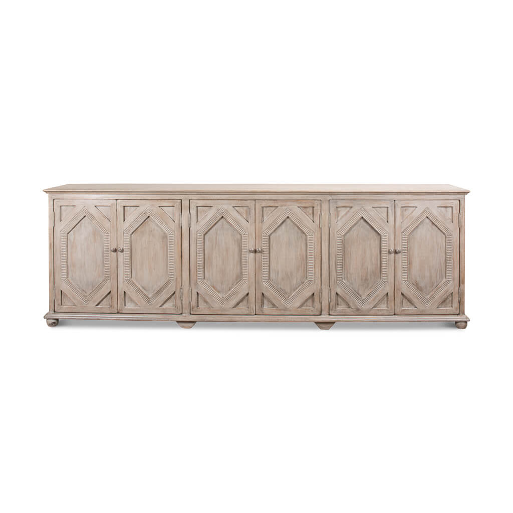 Front view of French Grey Sideboard, six doors.