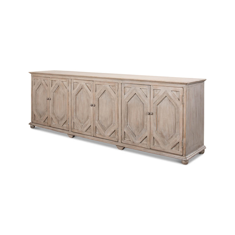 Side view of French Grey Sideboard, closed doors.