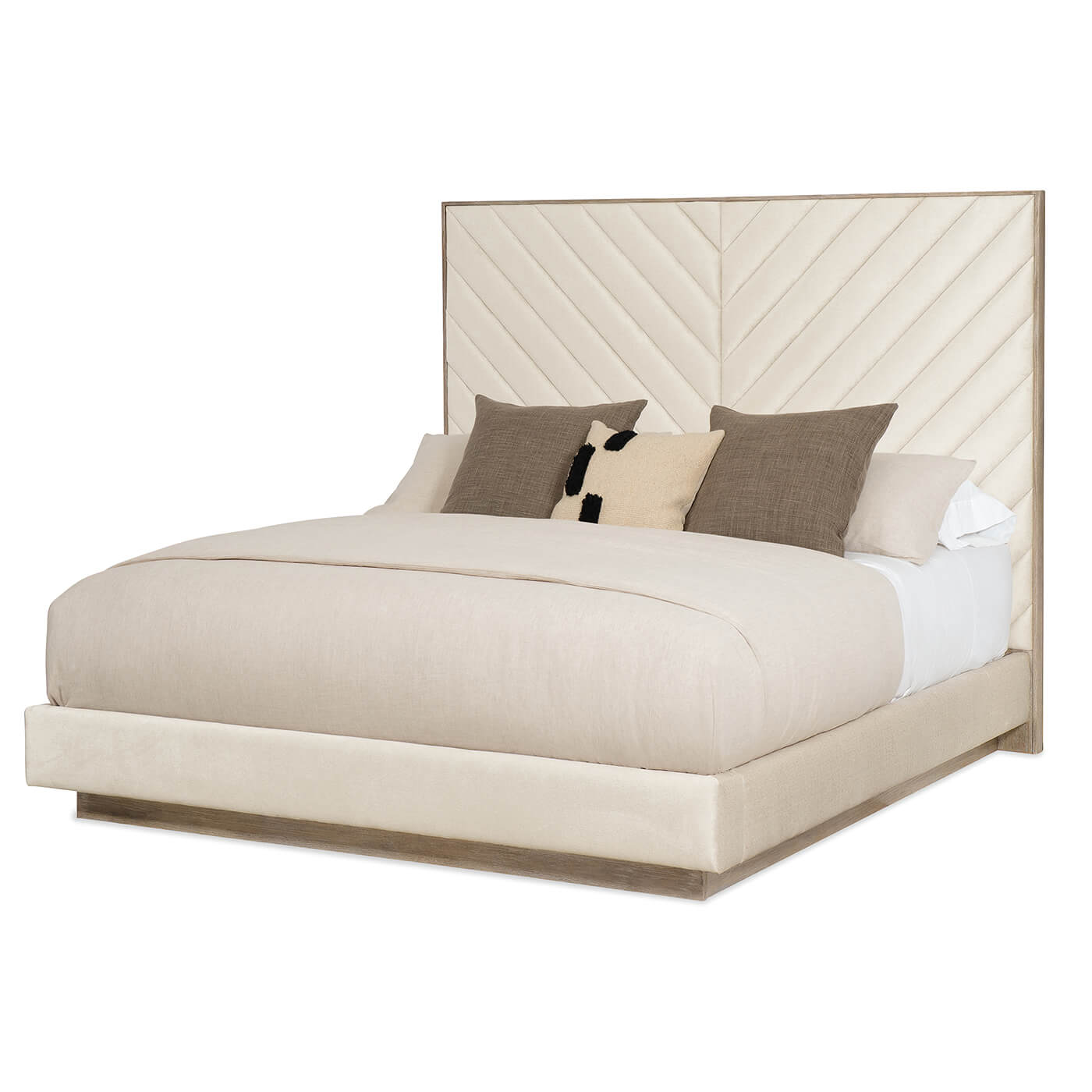 Angled view of Chevron Tufted Upholstered King Bed.