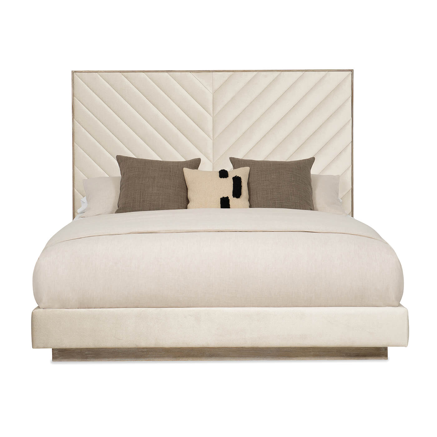Front view of Chevron Tufted Upholstered King Bed.