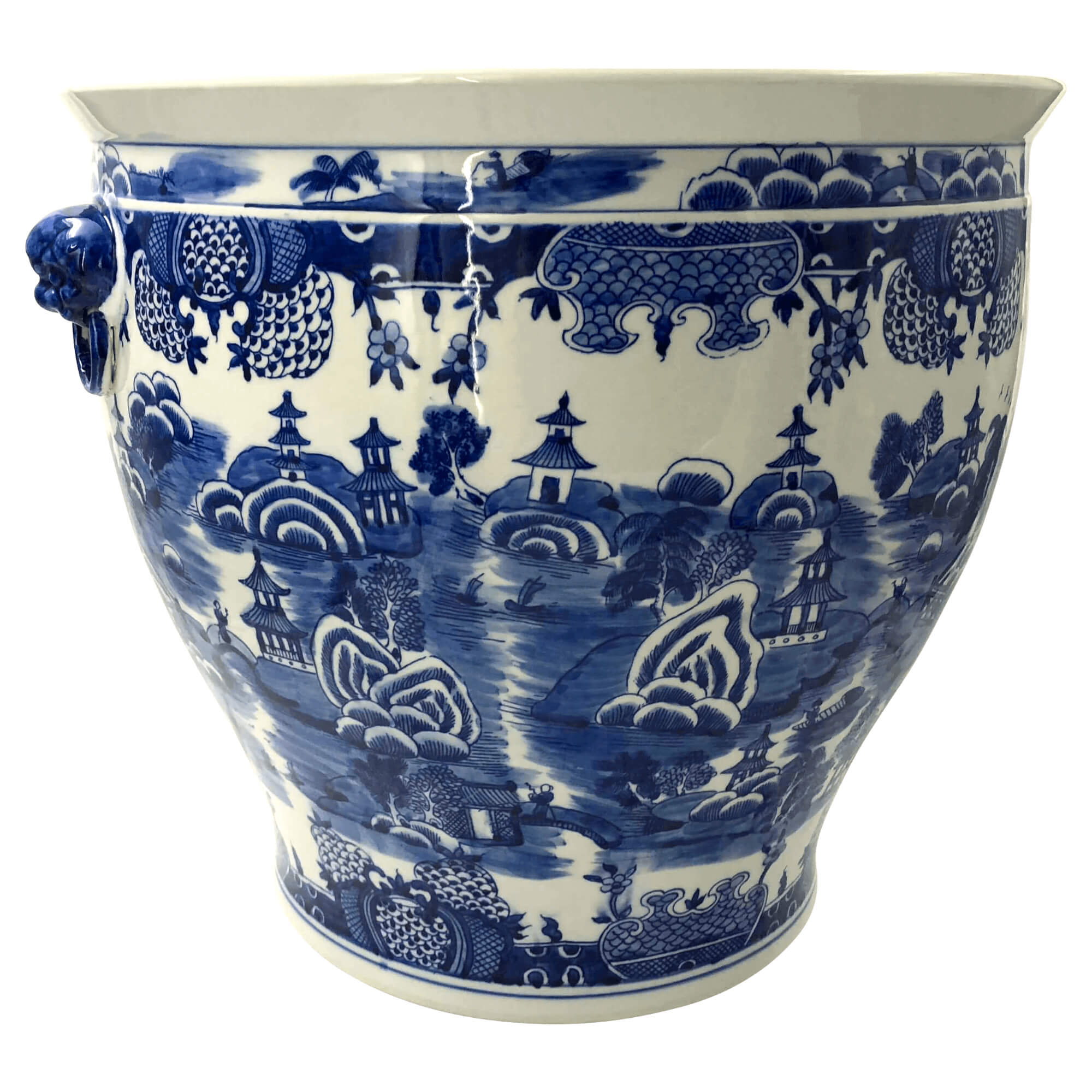 Detailed Chinese porcelain planter side view.