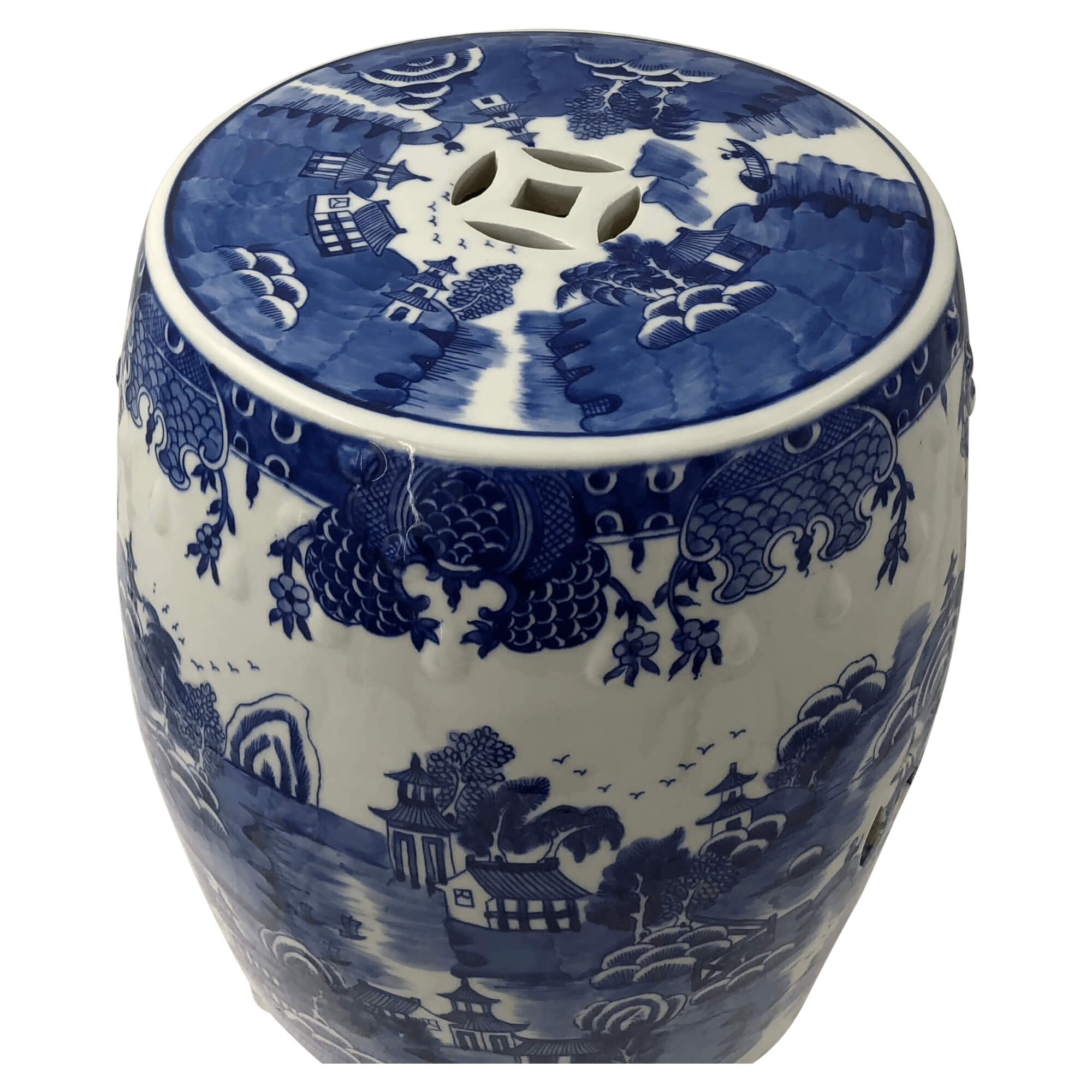 Top view of Chinese porcelain garden stool and decorative pattern.