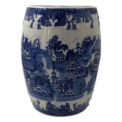 Chinese porcelain garden stool with village landscape design.