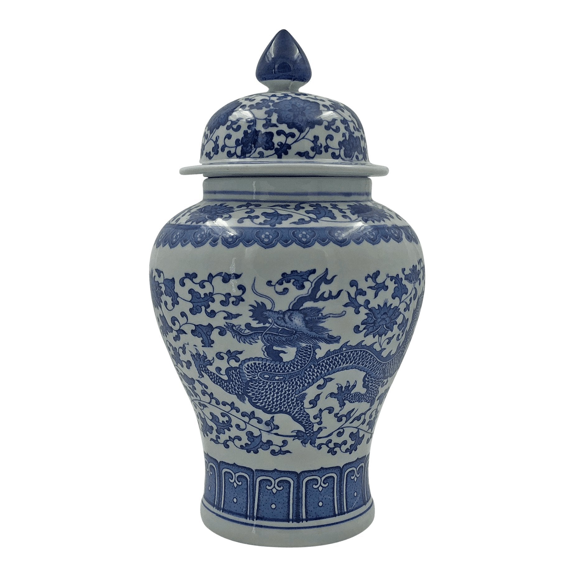 Blue and white dragon jar with lid, porcelain design