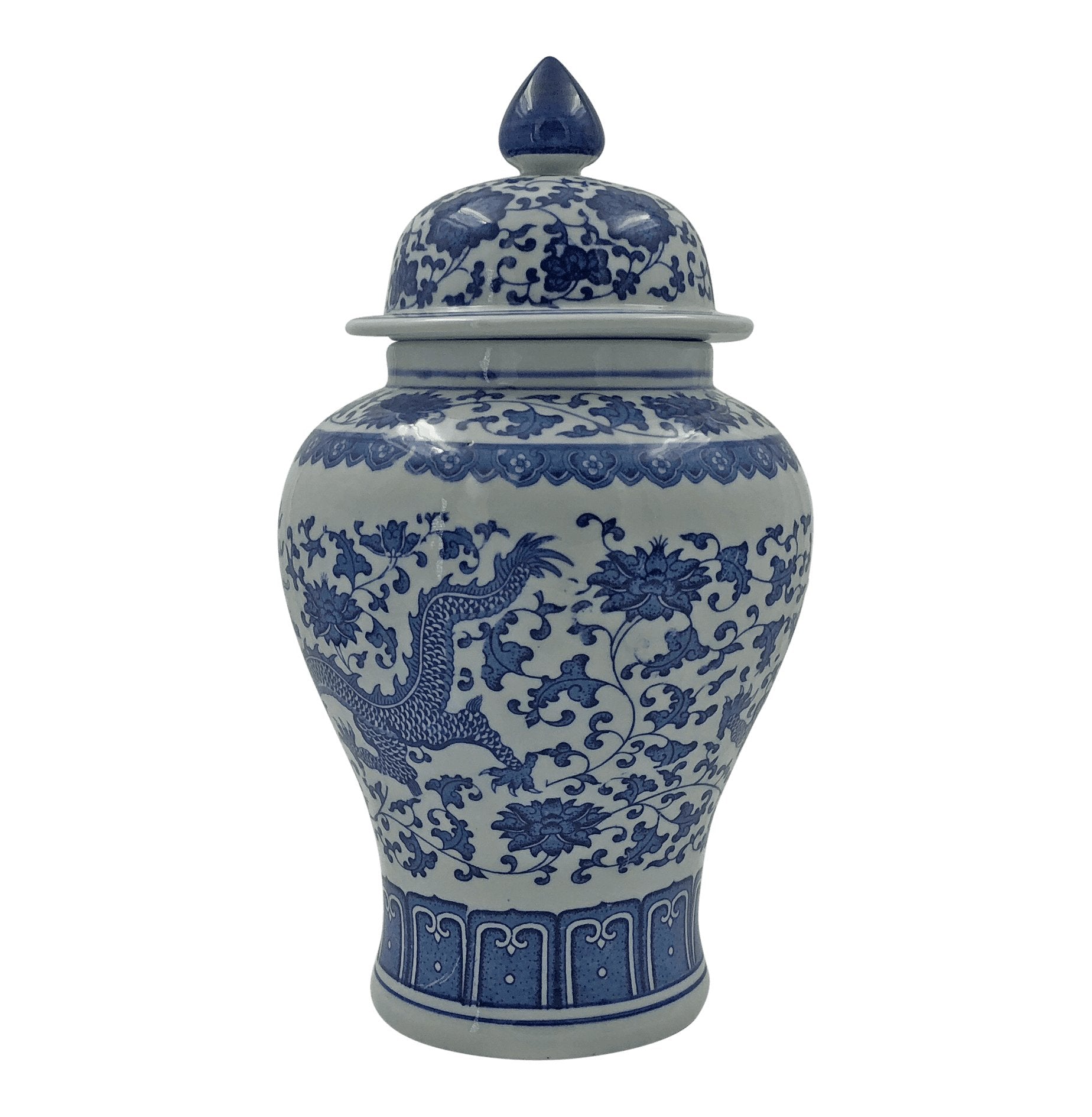 Decorative porcelain jar with dragon motif and lid