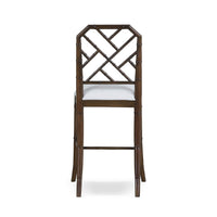 Chippendale counter stool back view with intricate pattern.