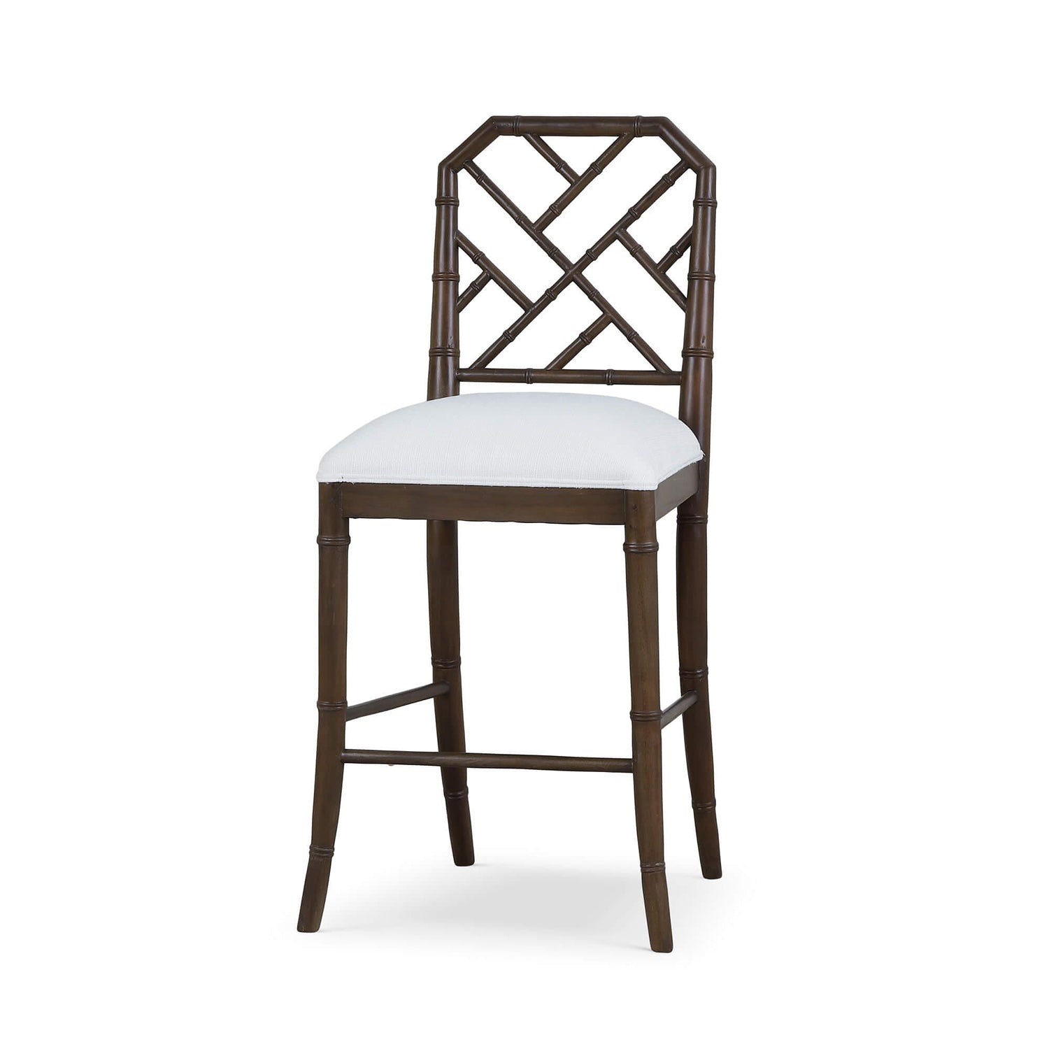 Chippendale counter stool front view with upholstery.