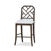 Chippendale counter stool front view with upholstery.