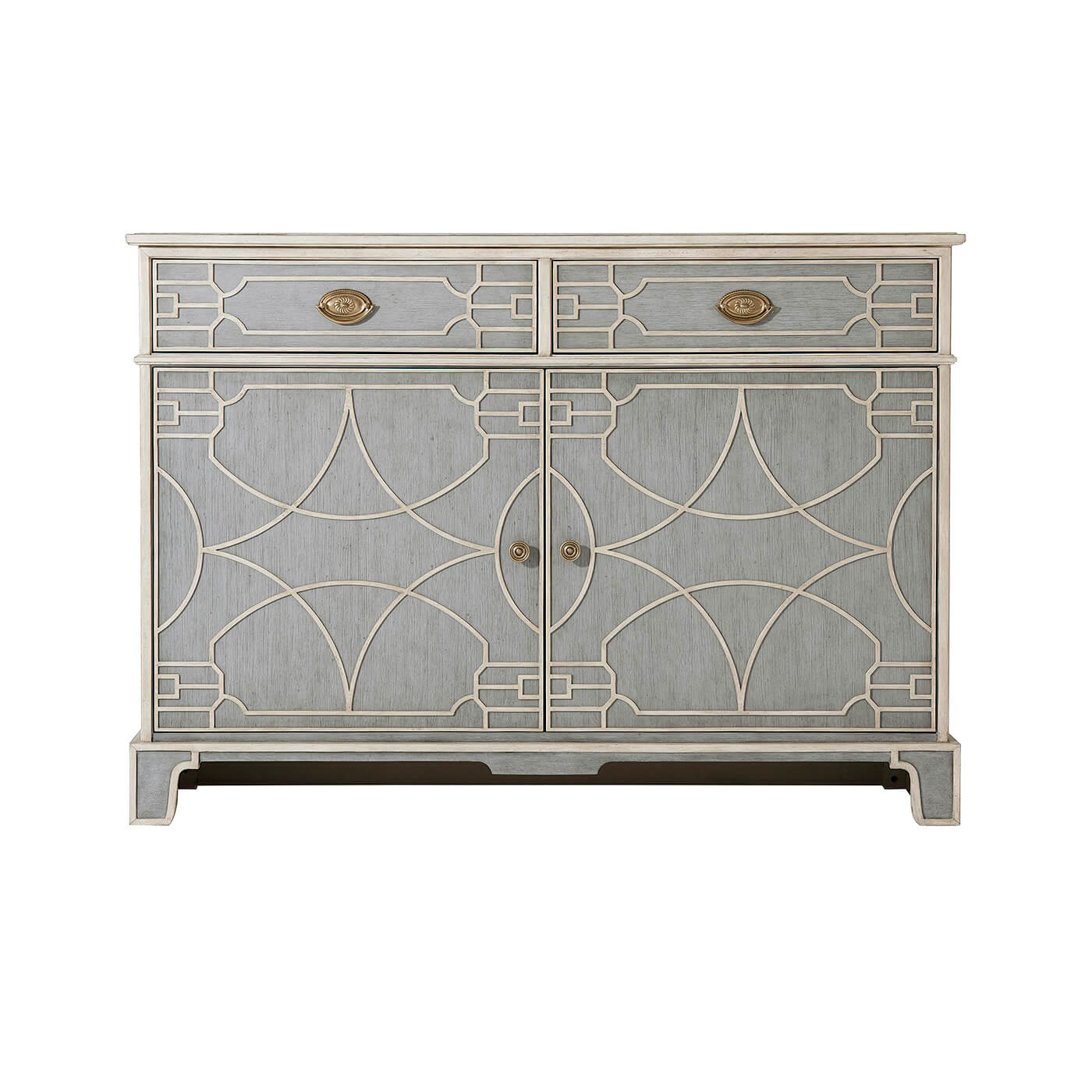 Full front view of closed painted cabinet.