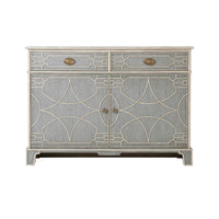 Full front view of closed painted cabinet.