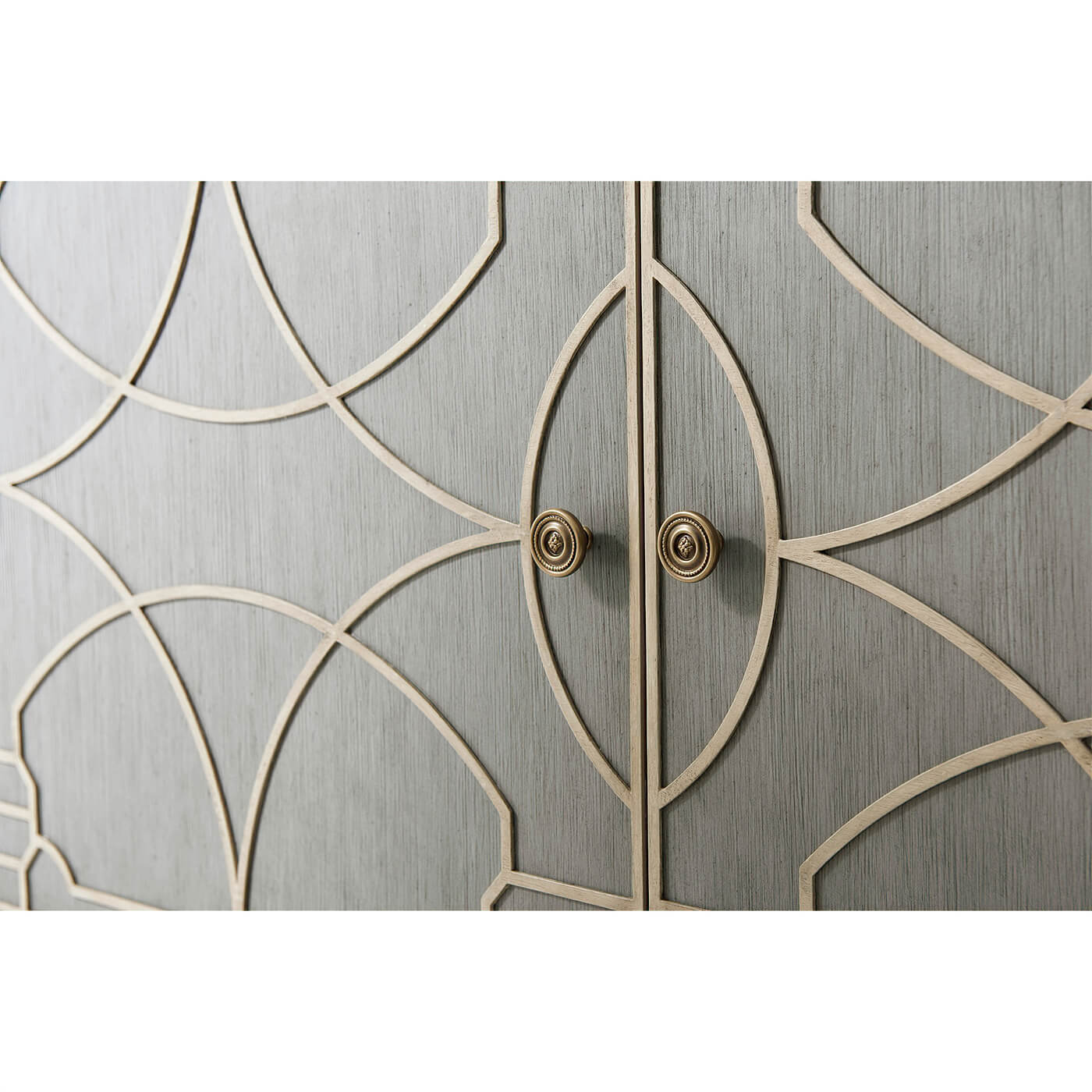 Close-up of painted cabinet door details.