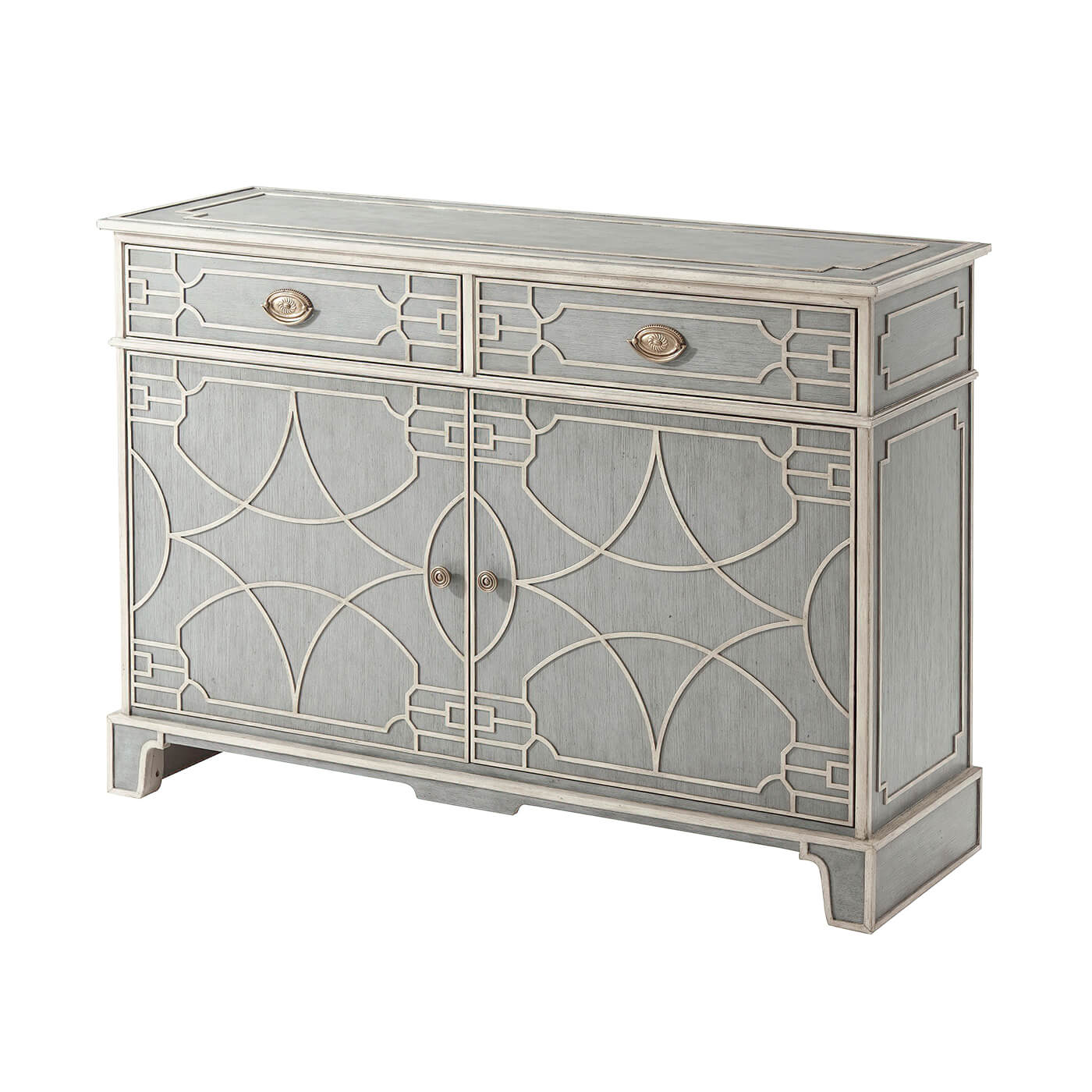 Front view of Chinese Chippendale painted cabinet.