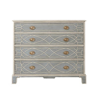 Front view of Chinese Chippendale painted chest of drawers.
