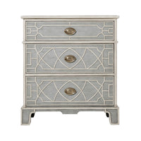 Front view of Chinese Chippendale nightstand, intricate detailing.