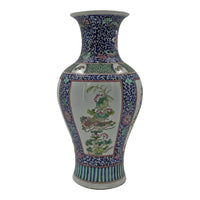 Vase with intricate floral and basket design panels