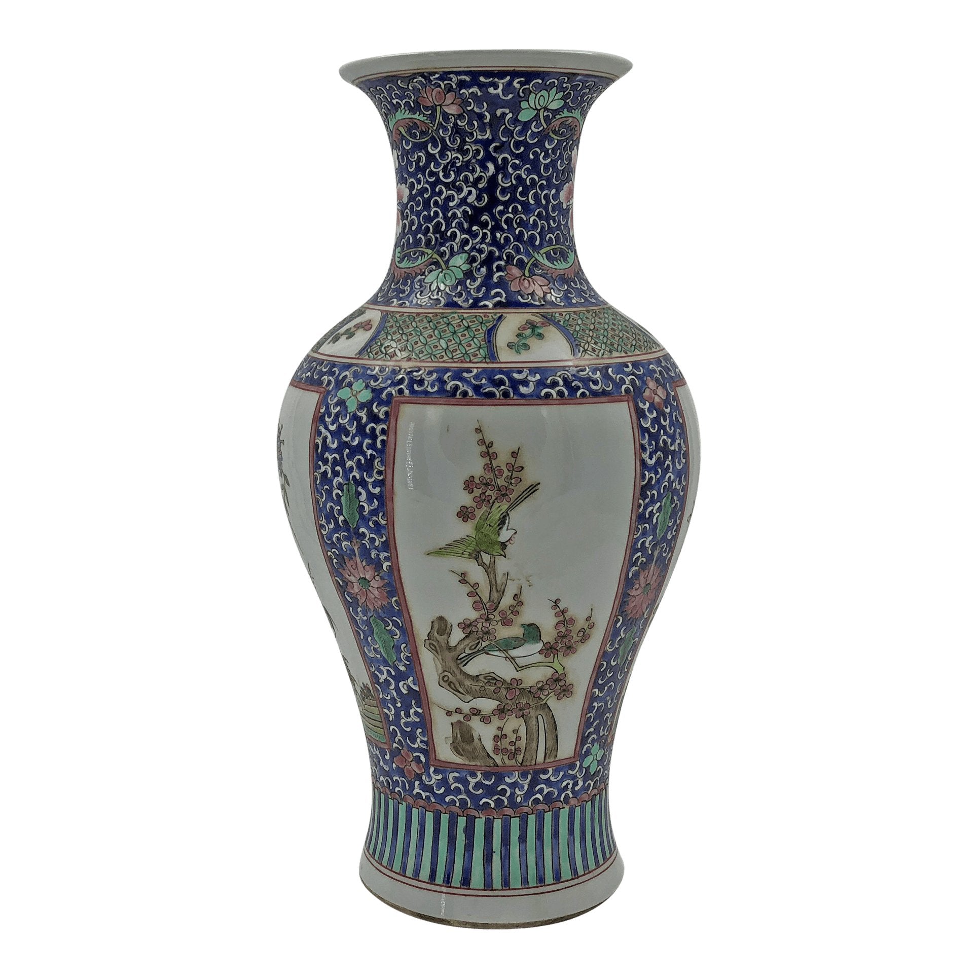 Vase featuring bird and floral motif panels