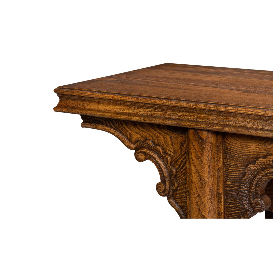 Detail of carved corner on Ming style console table.