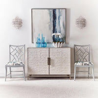 Chinoiserie dining chairs in stylish modern room setting.