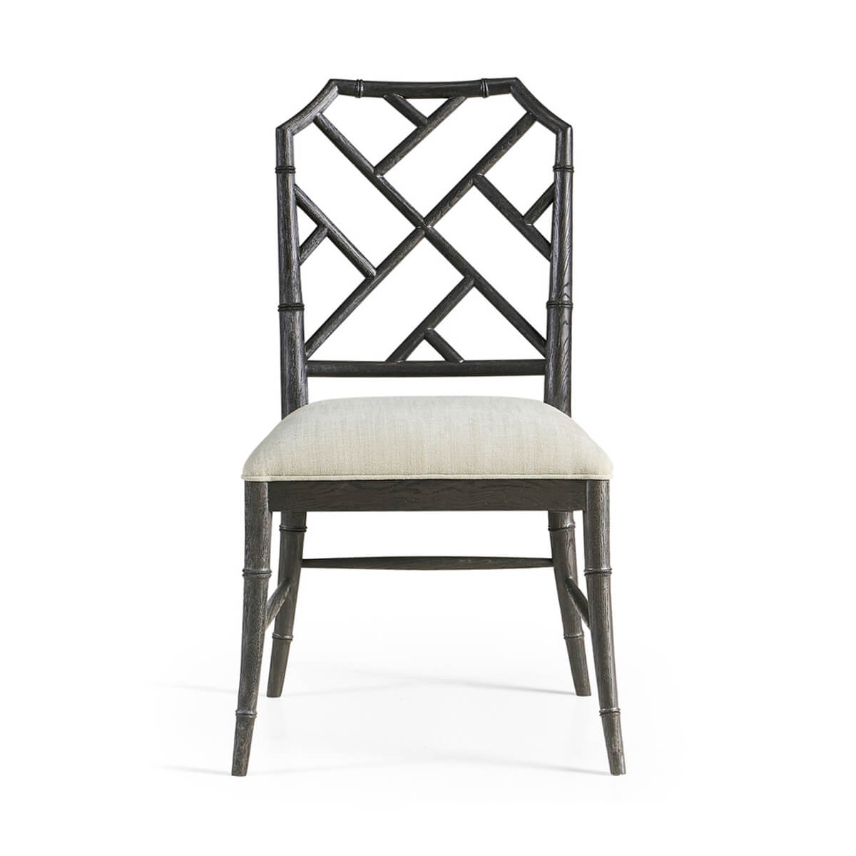 Front view of Chippendale bamboo dining chair ebonized.