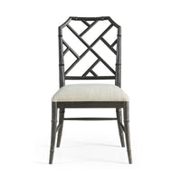 Front view of Chippendale bamboo dining chair ebonized.