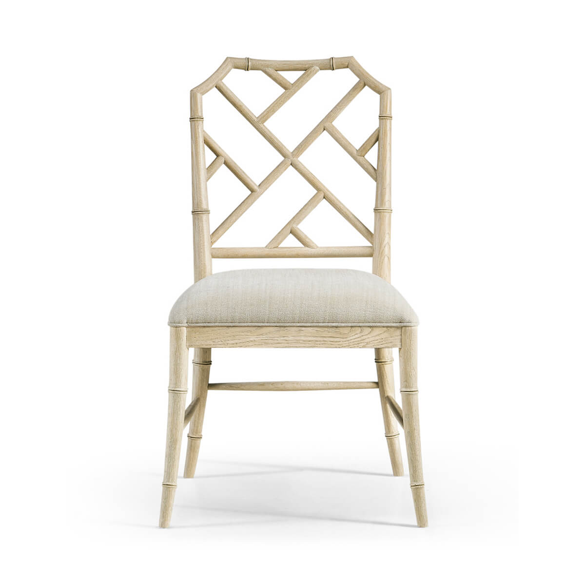 Front view of Chippendale bamboo dining chair, light oak.
