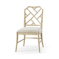 Side view of Chippendale bamboo dining chair, light oak.