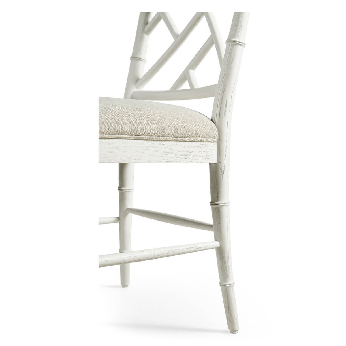 Close-up of side and seat of bamboo dining chair.