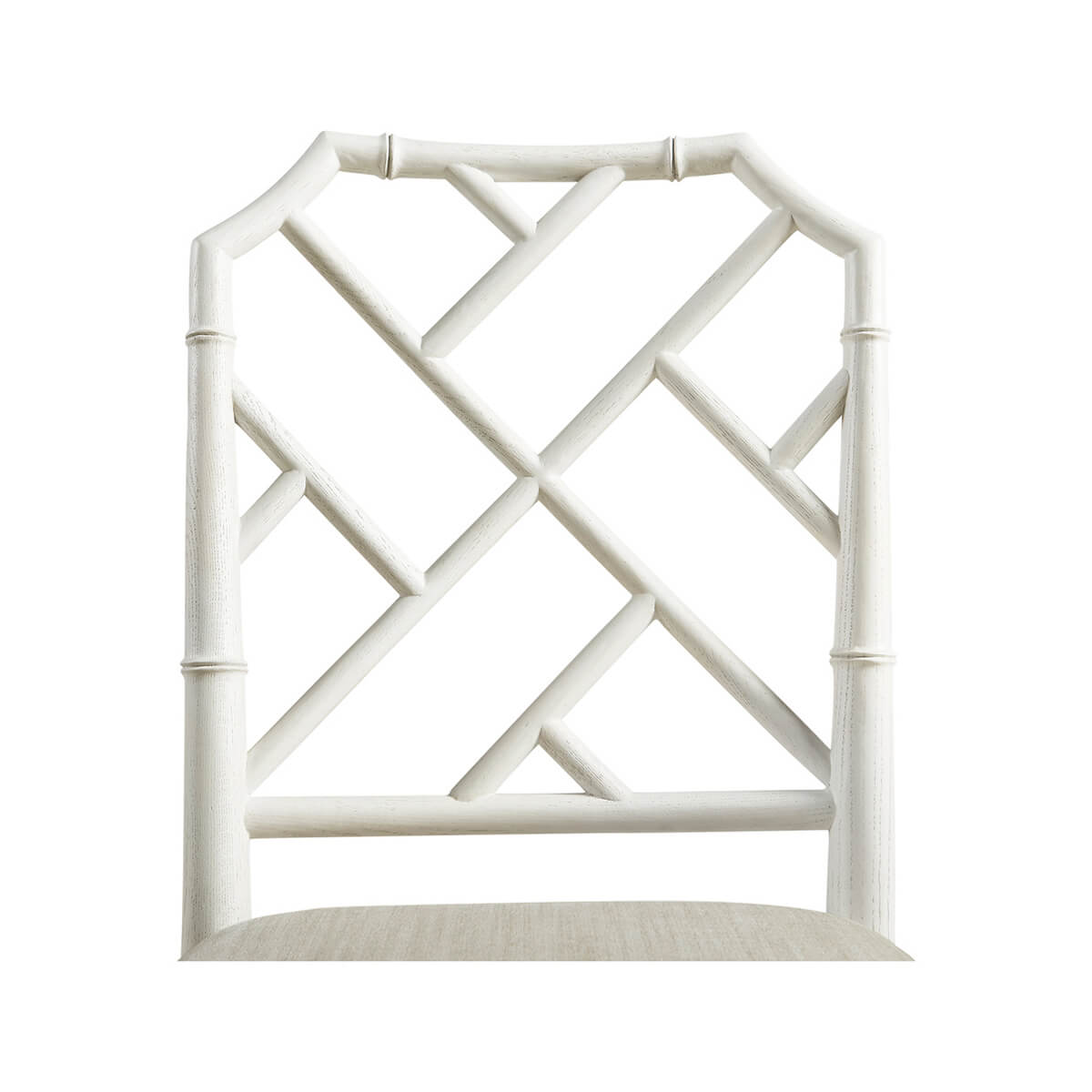 Close-up of geometric back design on dining chair.
