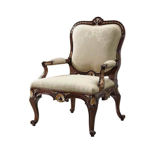 Front view of Chippendale carved armchair, intricate design.