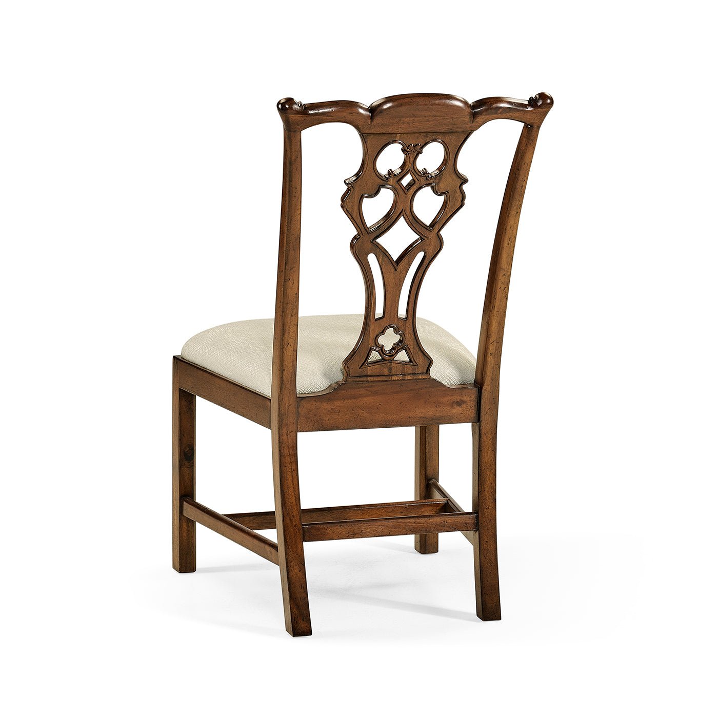 Back view of Chippendale dining chair, ornate design.
