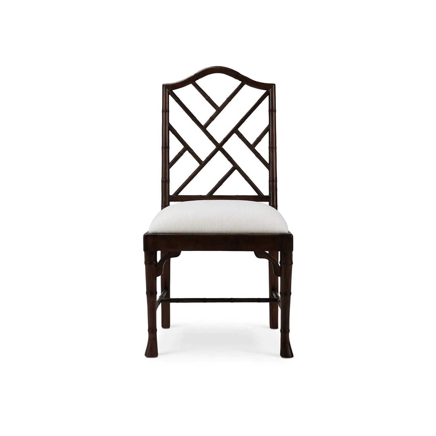 Close front view of Chippendale dining chair.