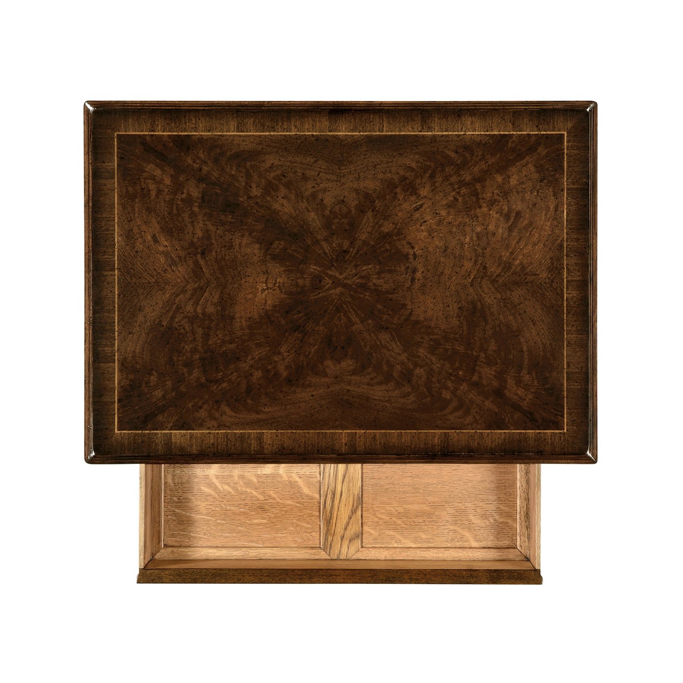 Overhead view showing interior of open drawer, Chippendale table.