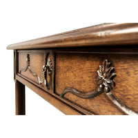 Close-up of Chippendale Gothic side table drawer detailing.