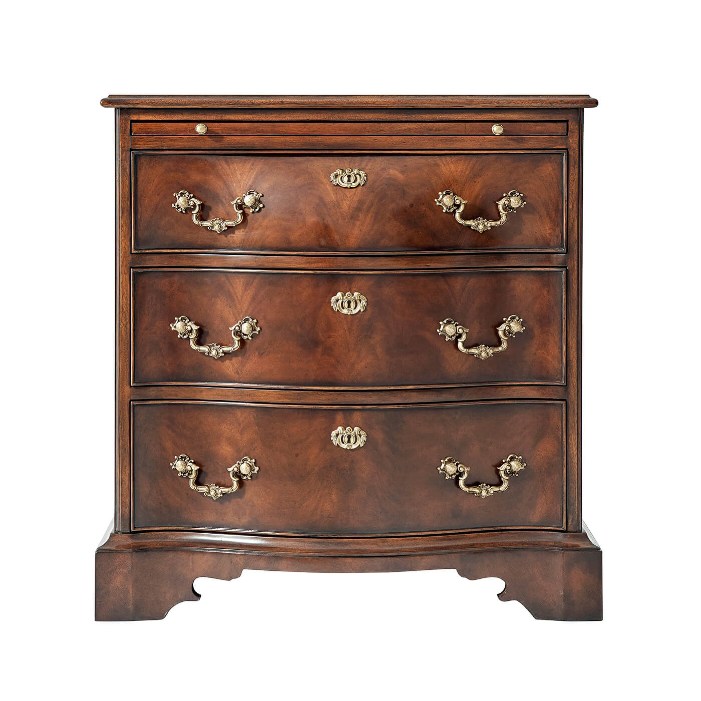 Chippendale mahogany nightstand, front view with drawers.