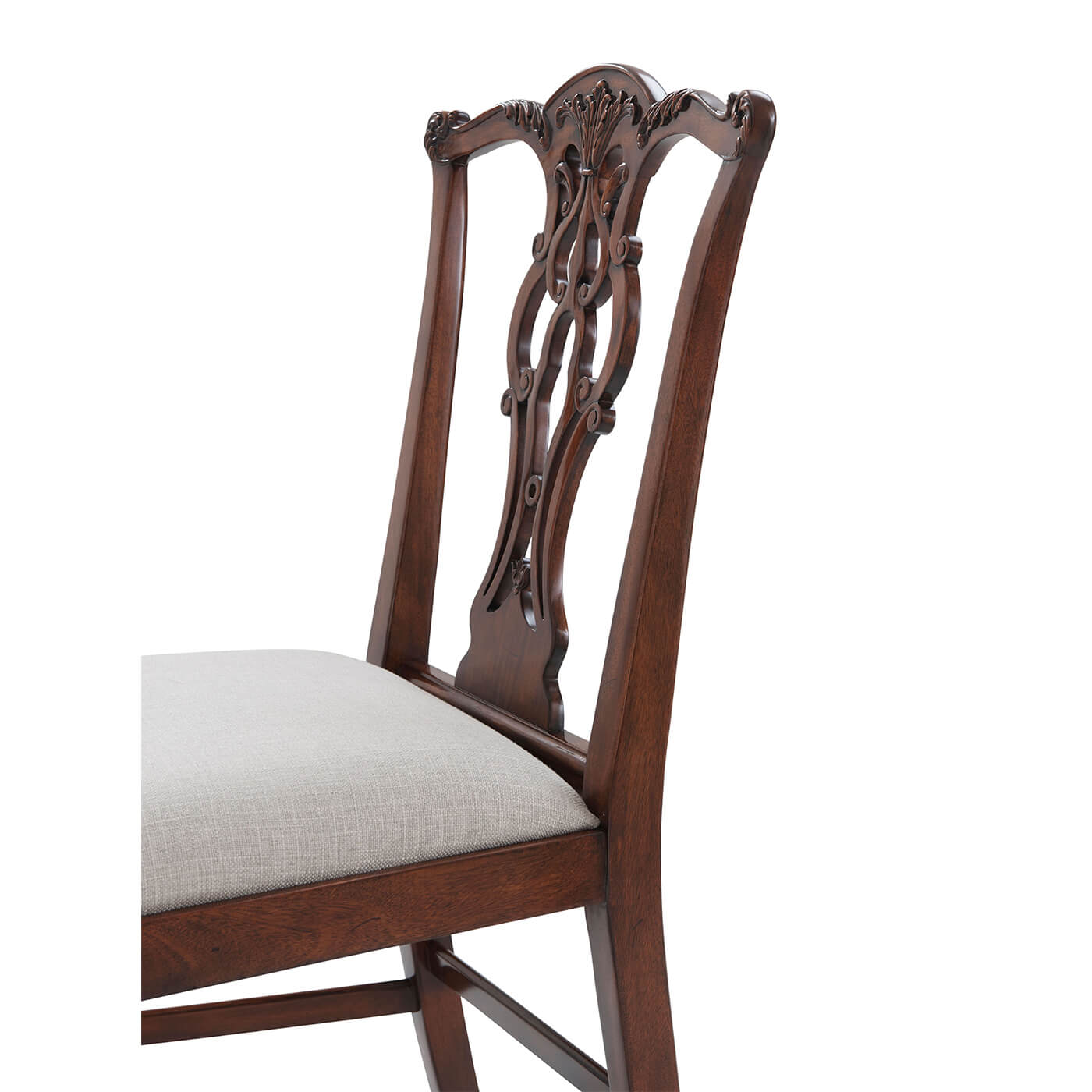 Close-up of Chippendale dining chair backrest design.