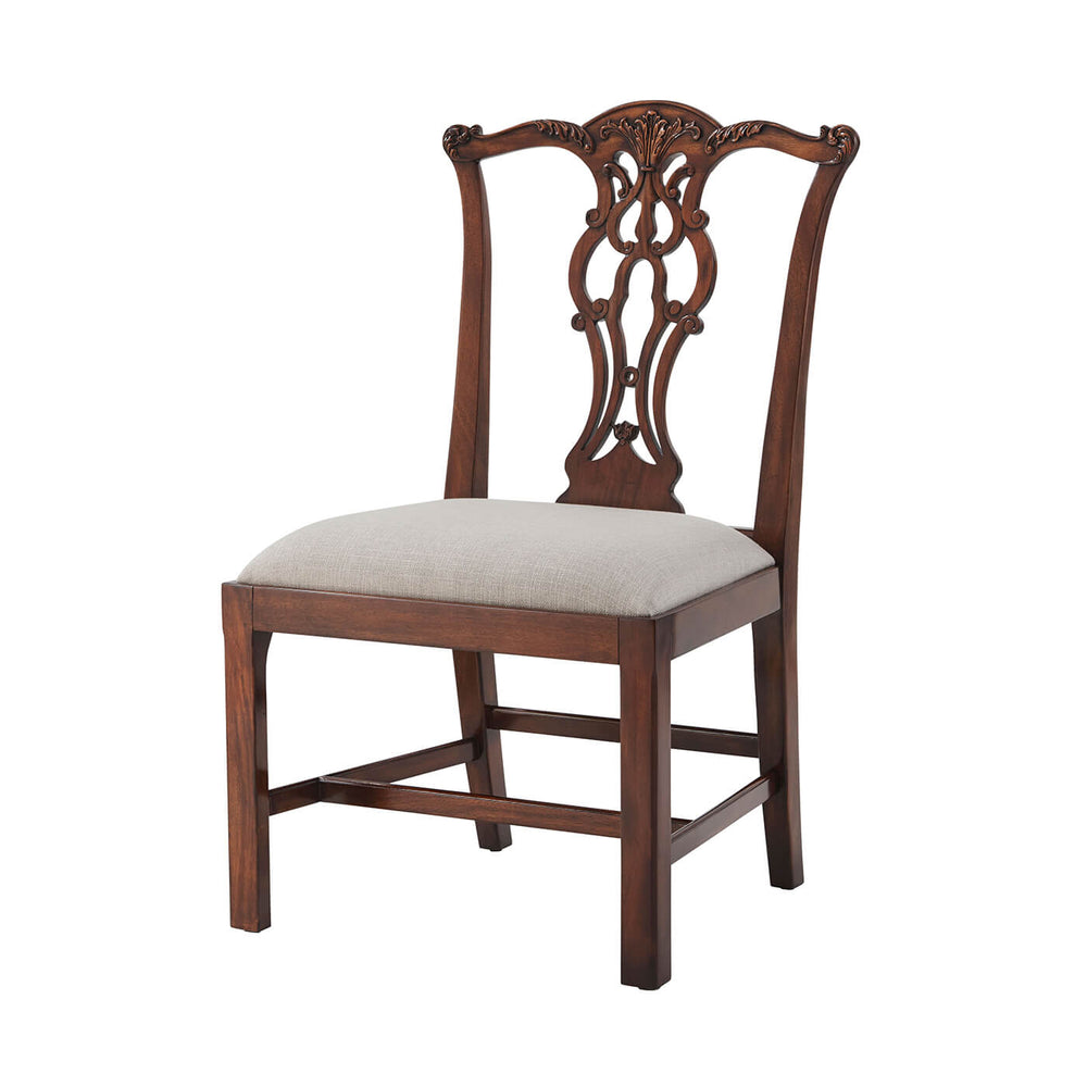 Chippendale mahogany dining chair front view with details.