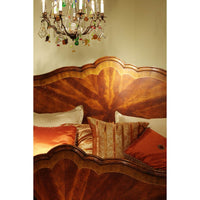 Detailed headboard of mahogany four post bed.