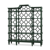 Chippendale pagoda bookshelf emerald green, perspective view.