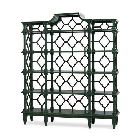 Chippendale Pagoda Style Trellis Bookshelf - Emerald Green Etagere