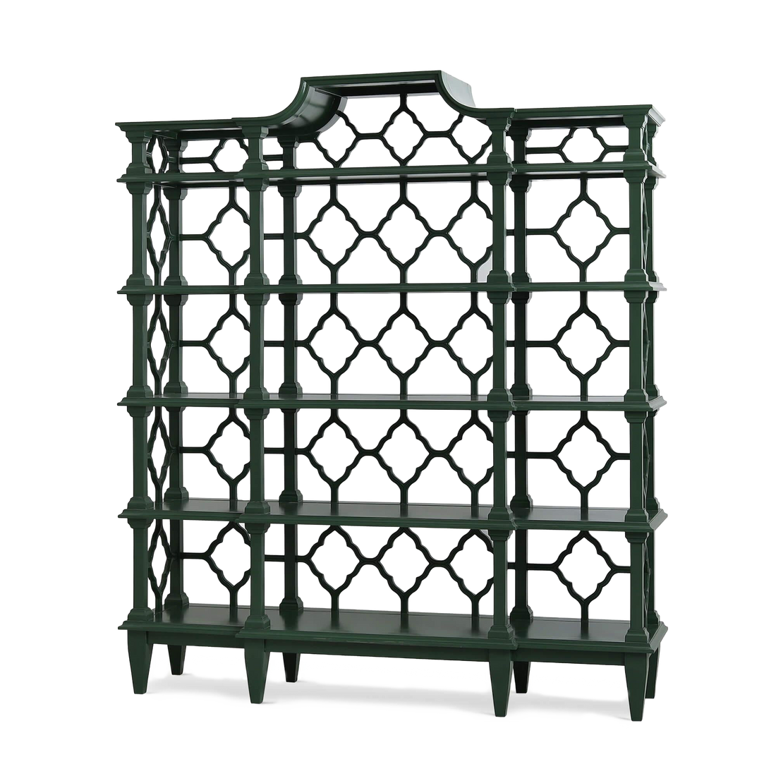 Chippendale Pagoda Style Trellis Bookshelf - Emerald Green Etagere