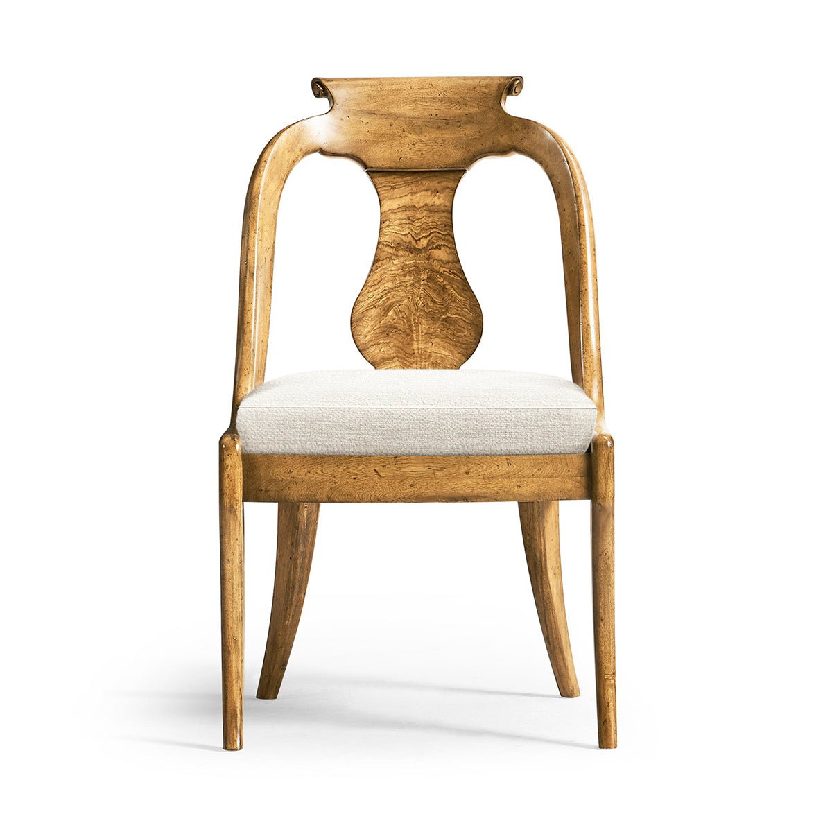Full front view of classic antique dining chair.
