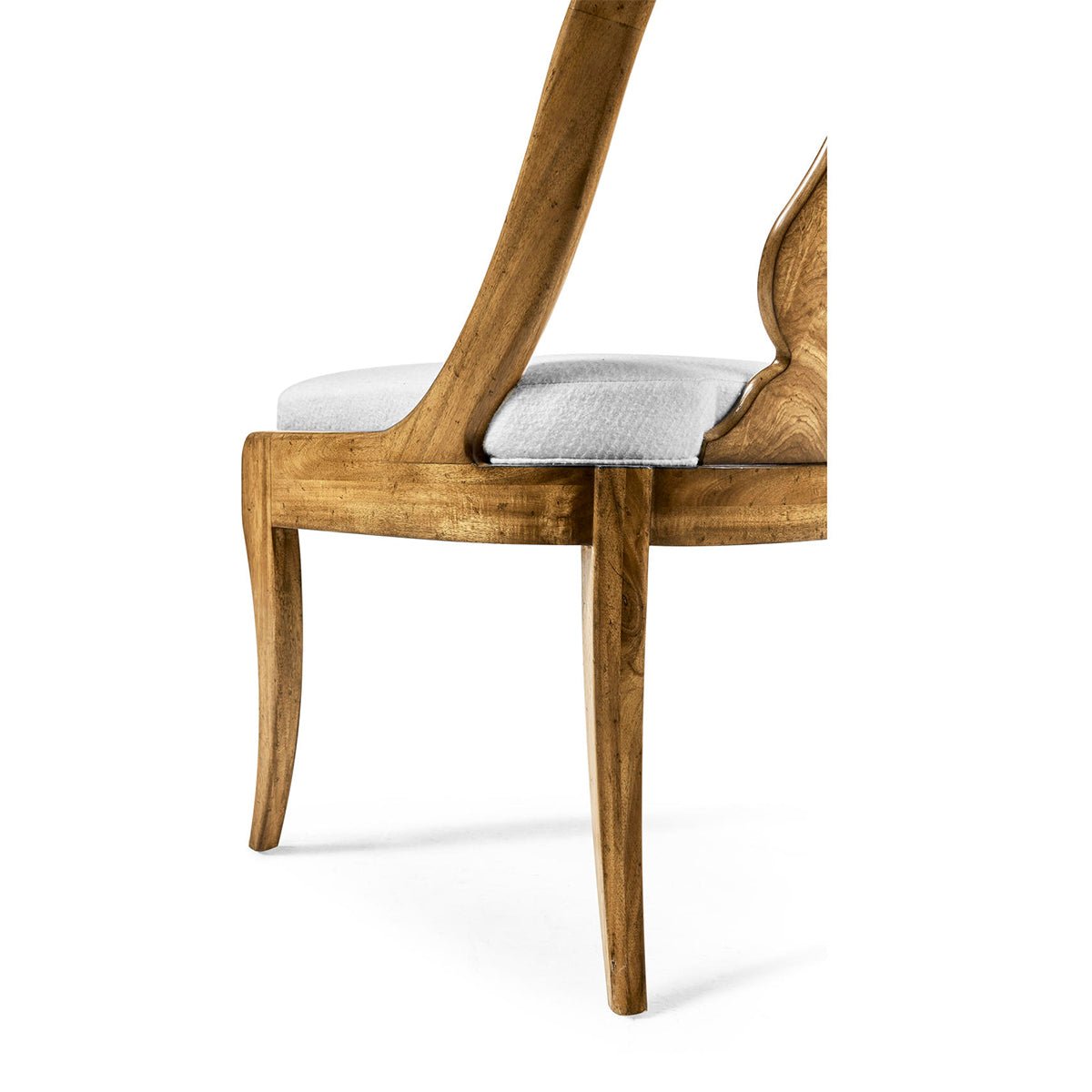 Sideview of classic antique dining chair leg structure.