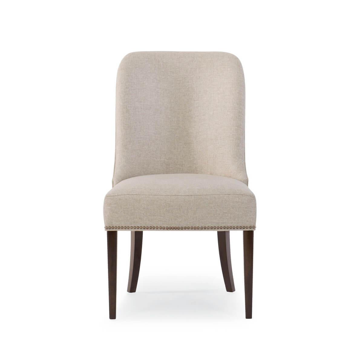 Front view of beige art deco dining chair, simple design.